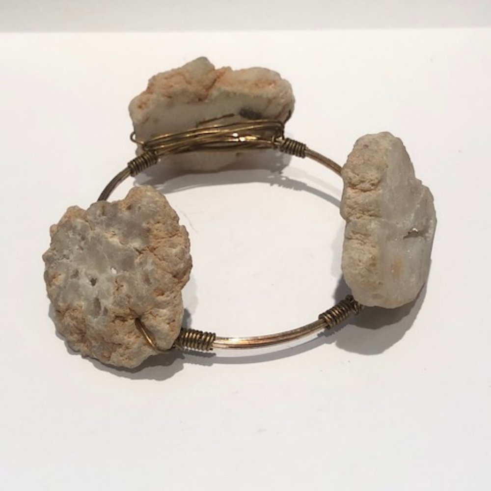 Handmade White Geode Wire Bracelet Large